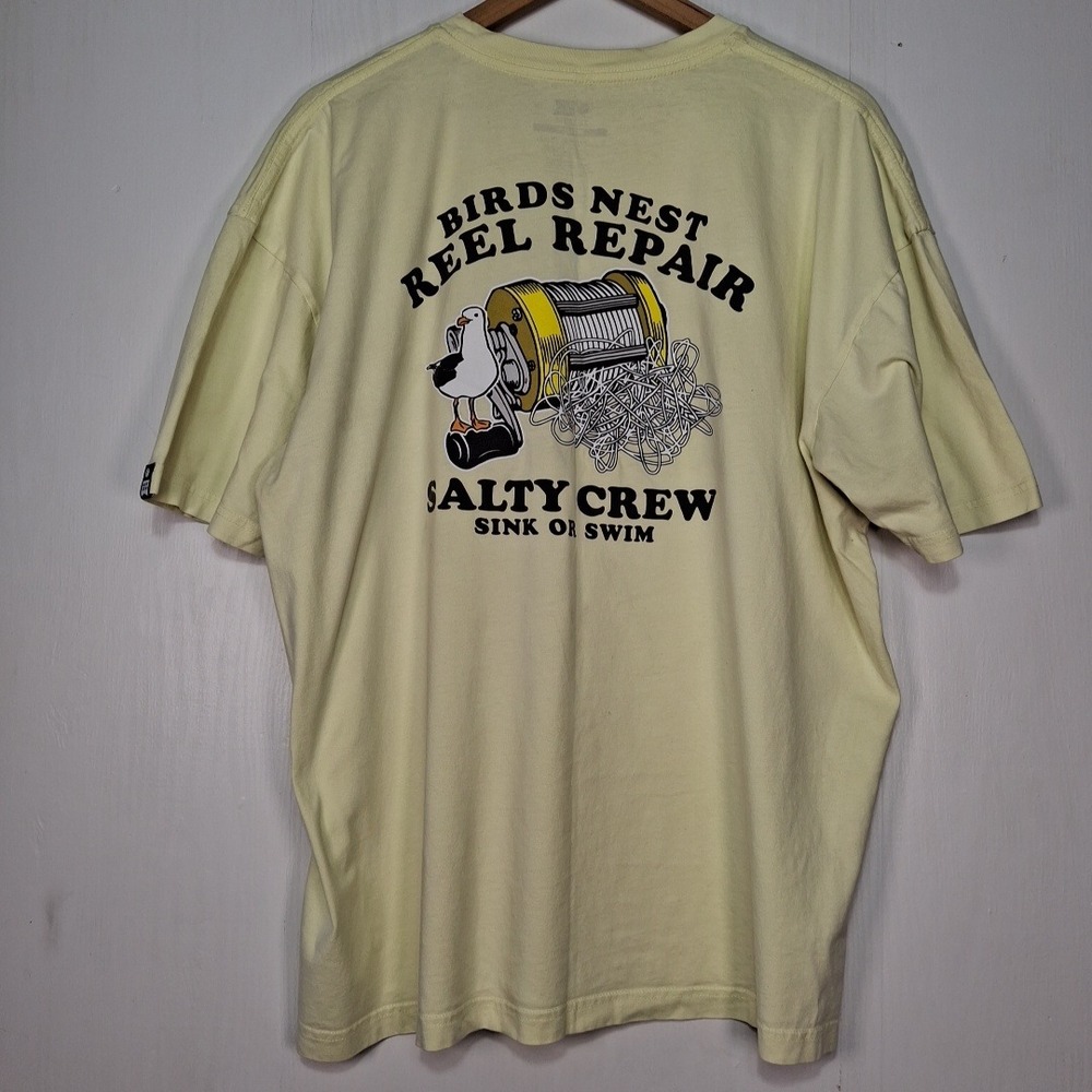 Salty Crew Birds Nest Reel Repair Graphic T-Shirt Mens 2XL Yellow Sink or Swim - Picture 2 of 11